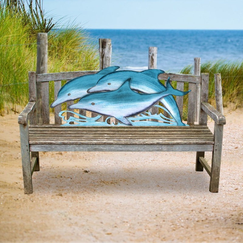 Dolphins Coastal Rustic Wooden Decor for the Bench – G. DeBrekht – Coastal Sea-Life Decor – G99519