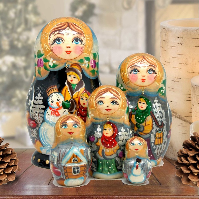 Five Piece Snowman Play Matreshka Nesting Hand-Painted Doll Set of 5 by G. DeBrekht – Christmas Decor – 1300936