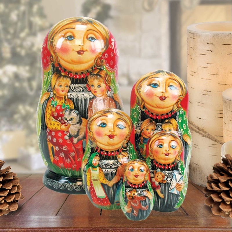 Friends Forever Matreshka Stacking Hand-Painted Dolls Set of 5 by G. DeBrekht – Love Family Kids Decor – 1300931