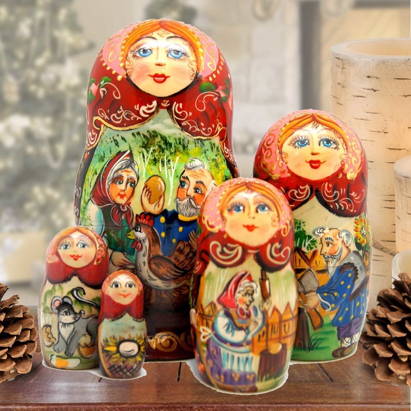 Golden Egg Matreshka Stacking Hand-Painted Dolls Set of 5 by G. DeBrekht – Christmas Decor – 1300935