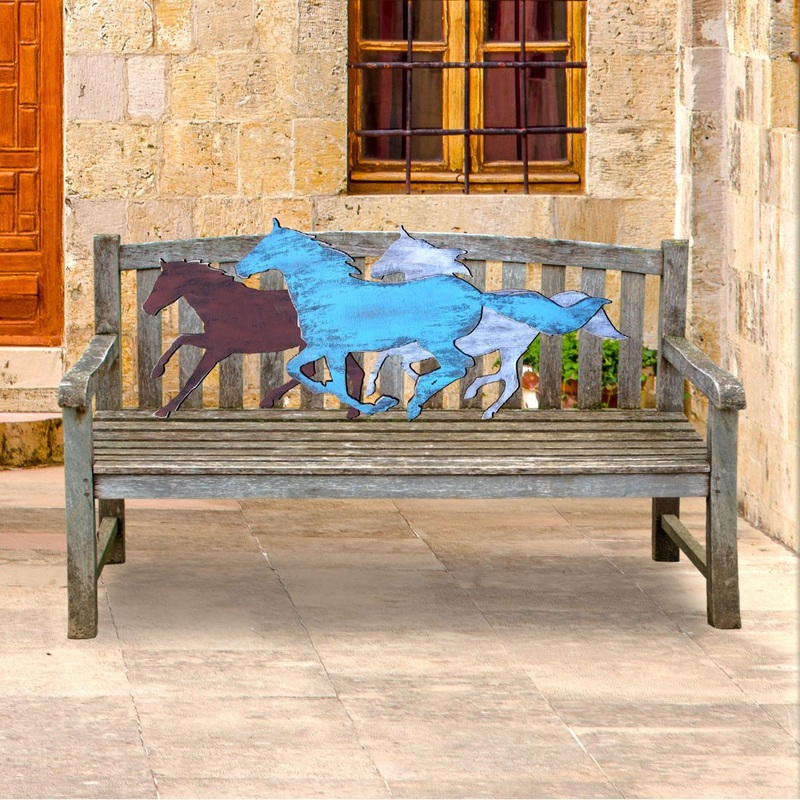 Horse Heads Rustic Bench Decor Wooden Decor – G. DeBrekht – Nature Wildlife Decor  – G99150