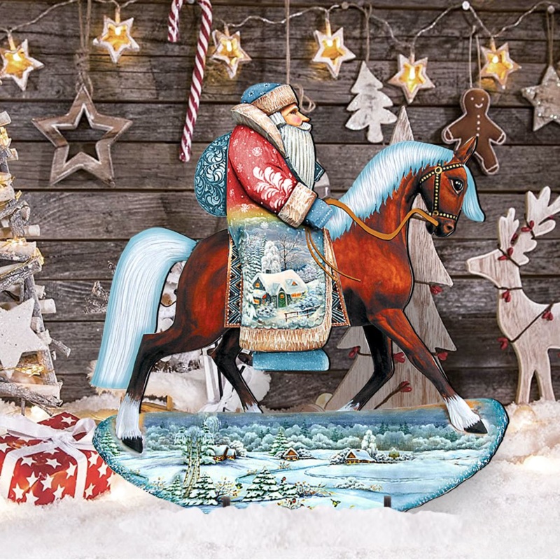 Horsey Santa Christmas Outdoor Yard Sign by G. DeBrekht – Christmas Santa Snowman Decor – 8151121F