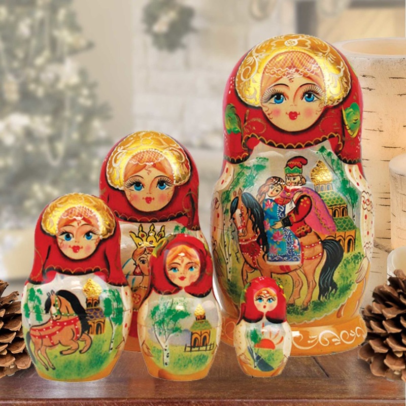 Ivan Tsarevich Matreshka Nesting Hand-Painted Doll Set of 5 by G. DeBrekht – Christmas Decor – 1300961