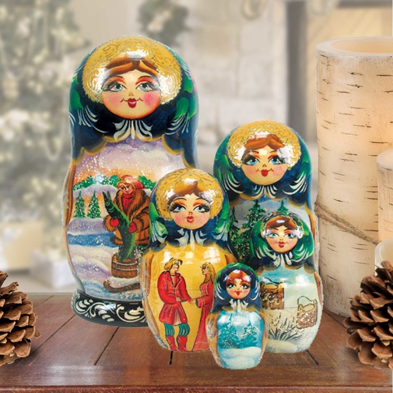 Magic Pike Matreshka Nesting Hand-Painted Doll Set of 5 by G. DeBrekht – Coastal Holiday Decor – 1300912