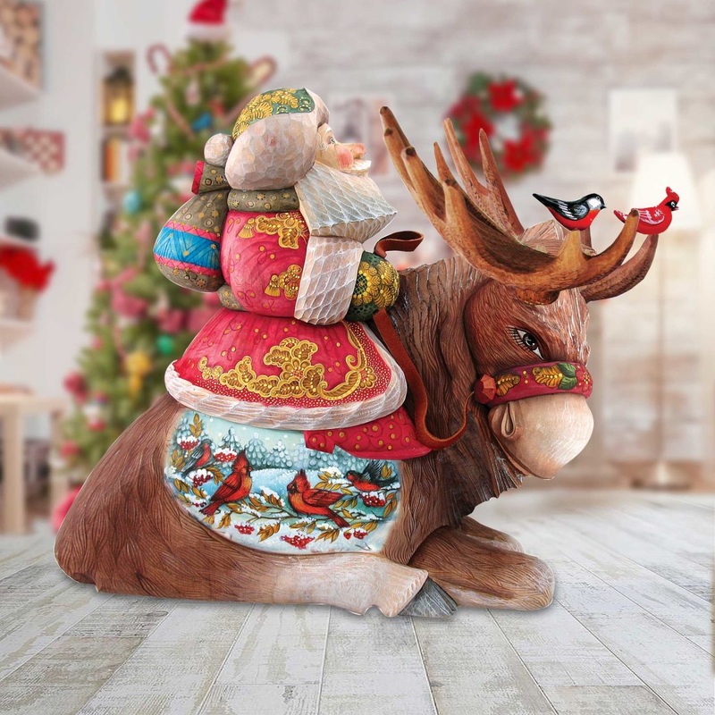Majestic Winter Moose Santa Hand-Painted WOODCARVED Masterpiece by G. DeBrekht – Christmas Decor – 216311 – SPECIAL ORDER *** PRE-ORDER – Handmade Just for You! ***
