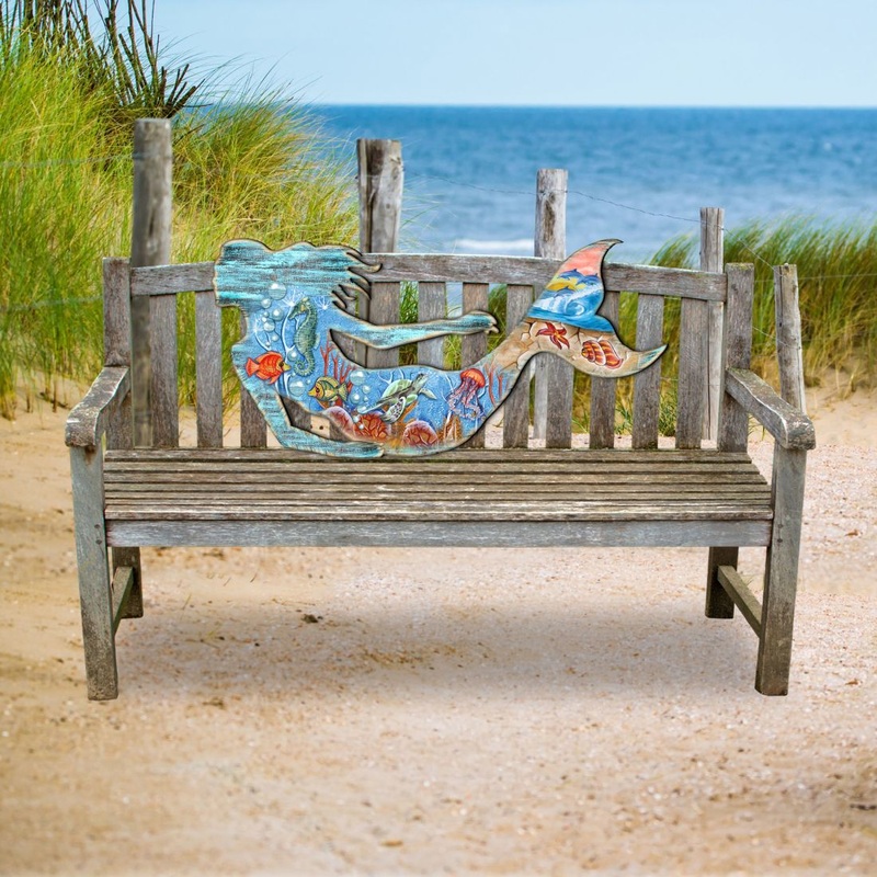 Mermaiden Coastal Rustic Wooden Dcor for the Bench – G. DeBrekht – Coastal Sea-Life Dcor – G99514