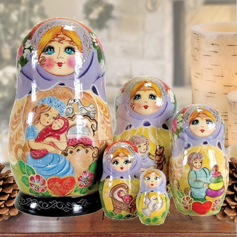 Mother Love Matreshka Nesting Hand-Painted Dolls Set of 5 by G. DeBrekht – Love Family Kids Decor – 130231