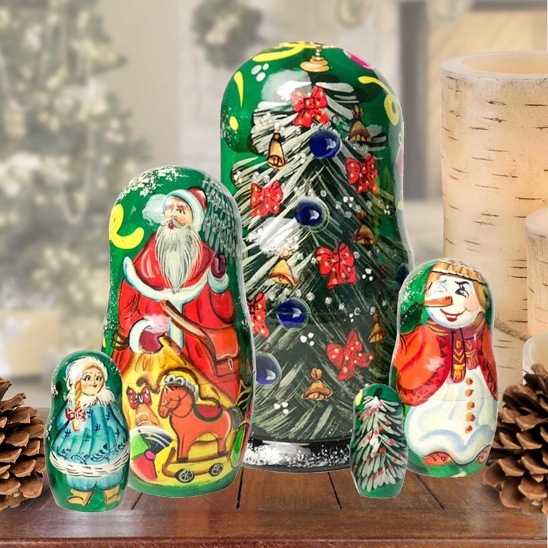 Mr. And Mrs. Christmas Matreshka Nesting Hand-Painted Doll Set 5 by G. DeBrekht – Christmas Decor – 1101512