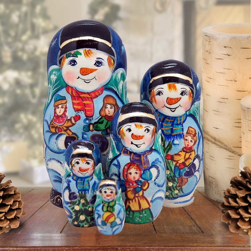 Mr. Snowman Matreshka Nesting Hand-Painted Doll Set of 5 by G. DeBrekht – Christmas Decor – 110121