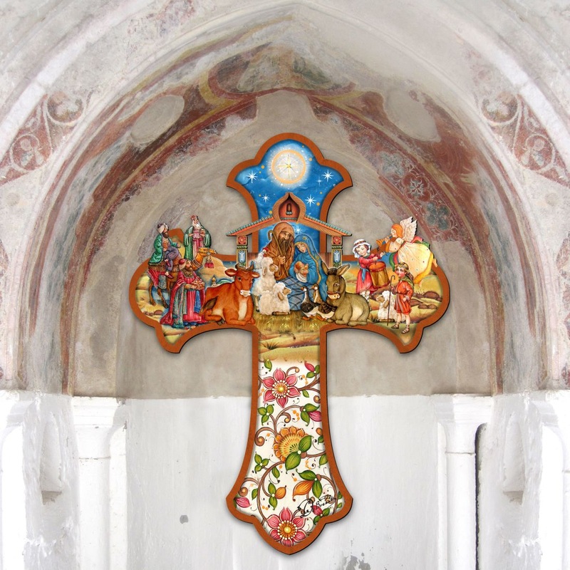 Nativity Cross Outdoor Decor by G. DeBrekht – Nativity Holiday Decor – 8191164F