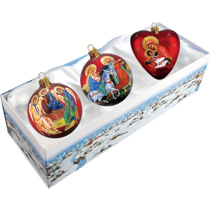 Nativity Glass Ornament Set of 3 by G. DeBrekht – Nativity Holiday Decor – 73510-B3