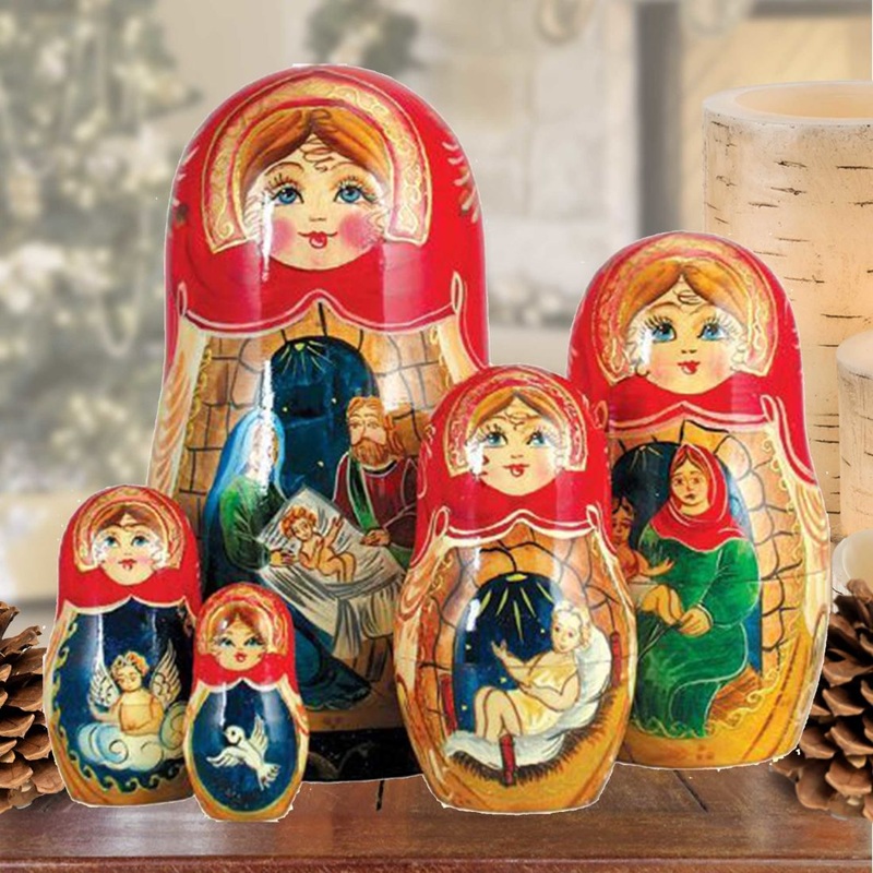Nativity Story Matreshka Nesting Hand-Painted Dolls Set of 5 by G. DeBrekht – Nativity Holiday Dcor – 130241