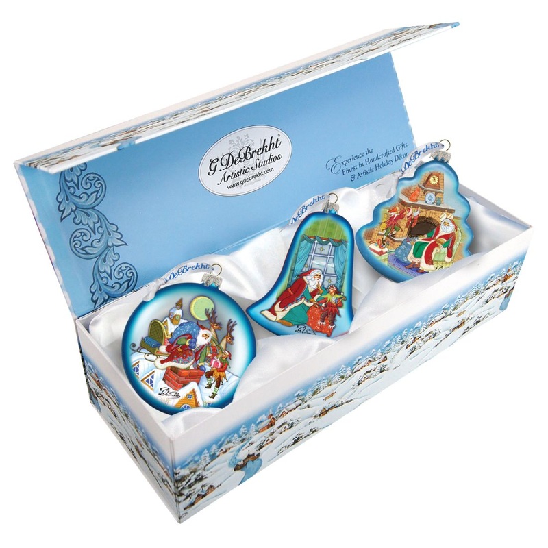 Night Before Christmas Glass Ornament Set of 3 by G. DeBrekht – Christmas Santa Snowman Decor – 75010-B3