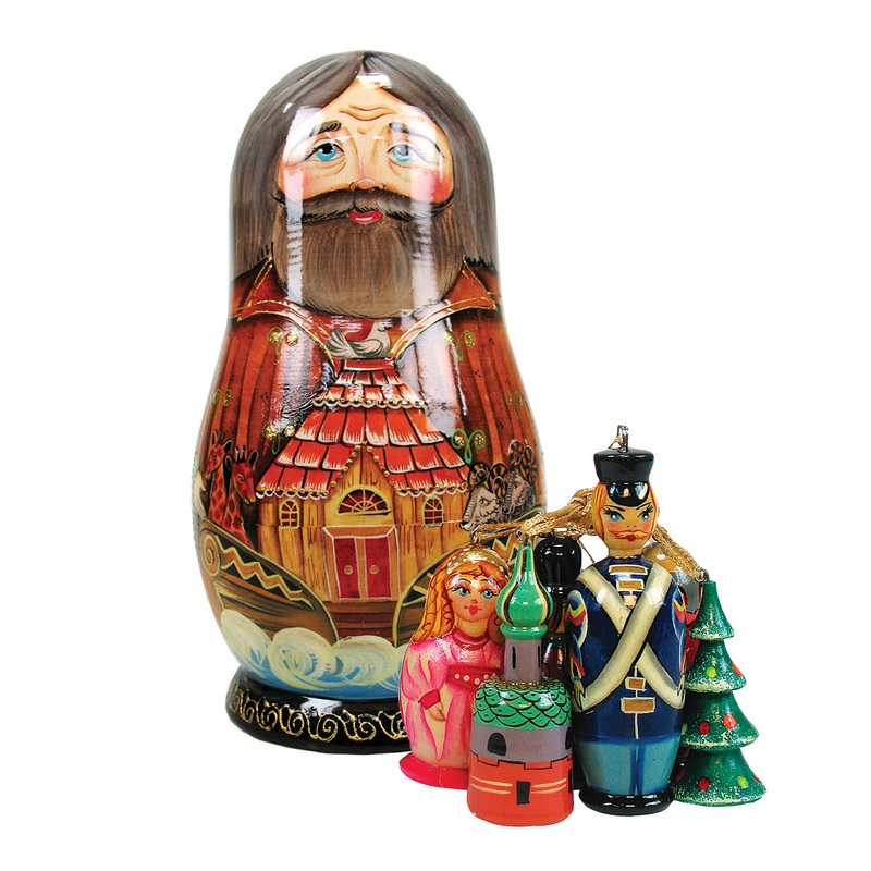 Noah’s Ark Hand-Painted Doll with Set of Wooden Ornaments by G. DeBrekht – Nativity Holiday Decor – 130711