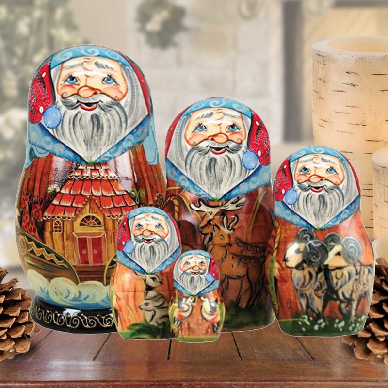 Noah’s Ark Matreshka Nesting Hand-Painted Doll Set of 5 by G. DeBrekht – Nativity Holiday Decor – 110084