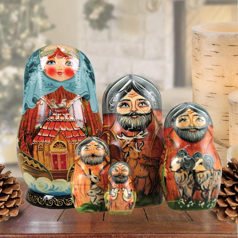 Noah’s Ark Matreshka Nesting  Hand-Painted Doll Set of 5 by G. DeBrekht – Nativity Holiday Decor – 130211