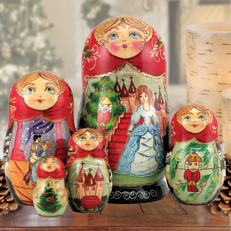 Nutcracker Matreshka Nesting Hand-Painted Doll Set of 5 by G. DeBrekht – Christmas Decor – 1300942