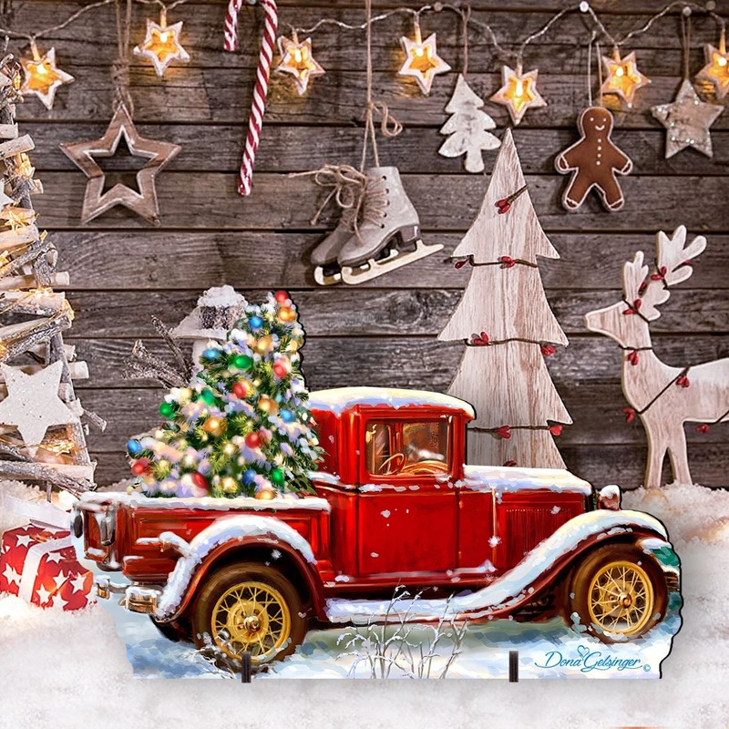 Old Fashion Truck Christmas Outdoor Yard Sign by D. Gelsinger – Christmas Santa Snowman Dcor – 8461039F-1701