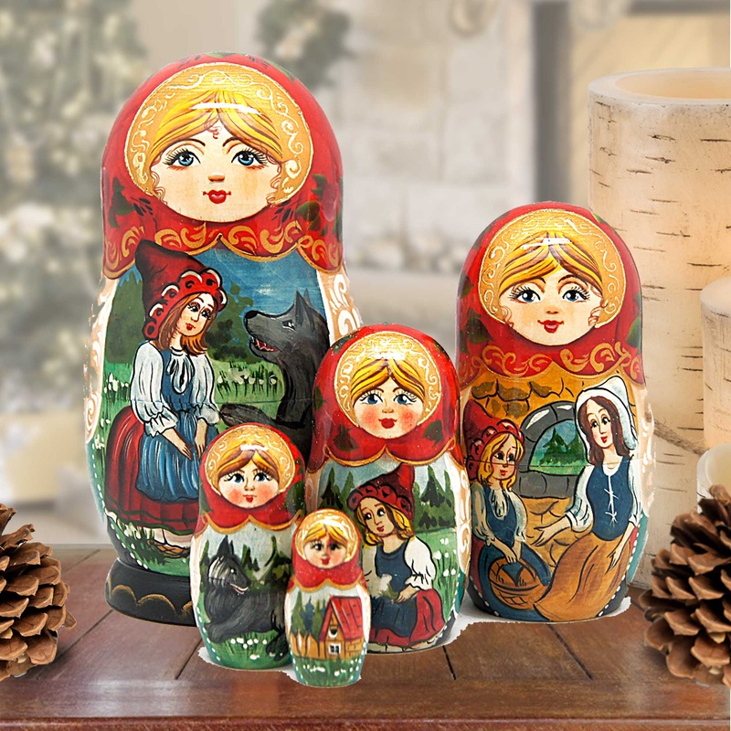 Riding Hood Matreshka Nesting Hand-Painted Doll Set of 5 by G. DeBrekht – Christmas Decor – 130098