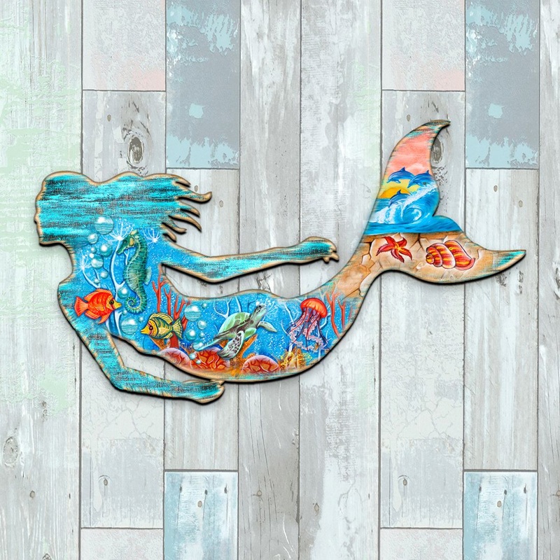 Rustic Coastal Mermaid Coastal Outdoor Decor by G. DeBrekht – Coastal Holiday Decor – 81985142F