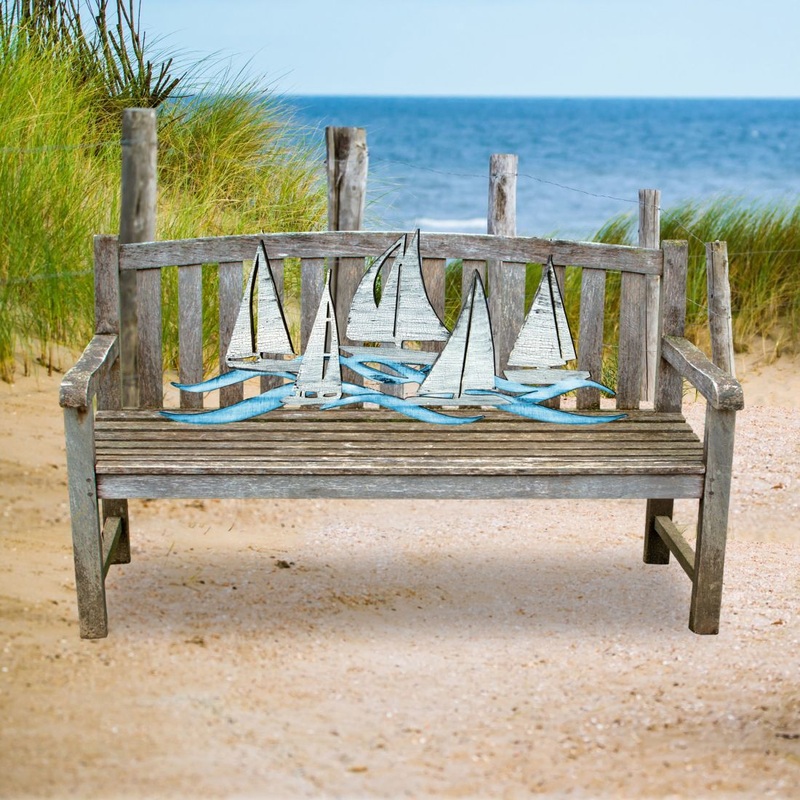 Sail Boats Coastal Rustic Wooden Decor for the Bench – G. DeBrekht – Coastal Sea-Life Decor – G99524