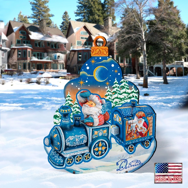 Santa Arrival Christmas Outdoor Yard Sign by G. DeBrekht – Christmas Santa Snowman Decor – 8112180F