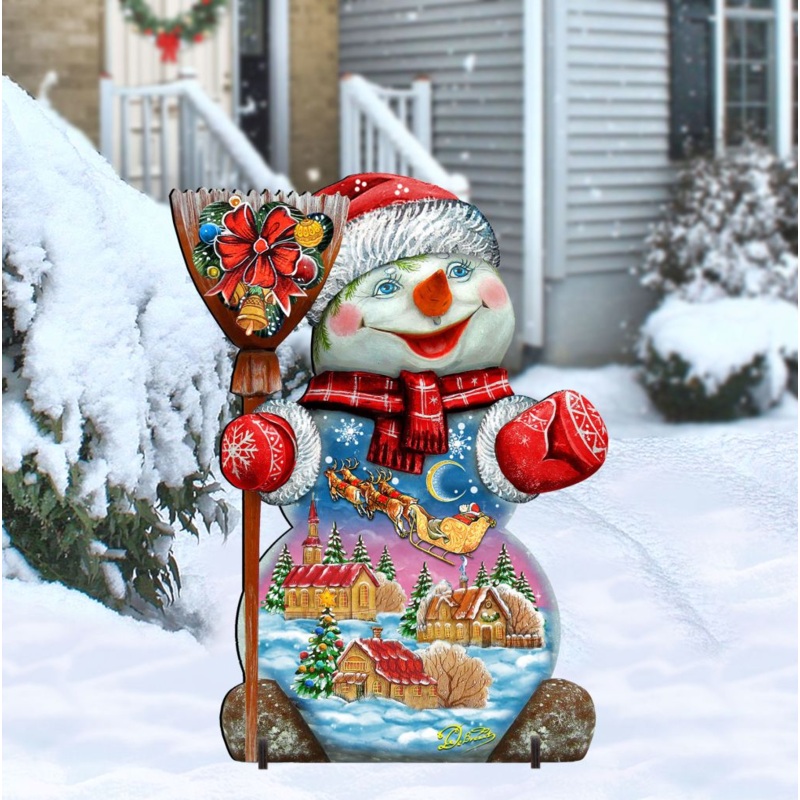 Santa In the Night Sky Snowman Christmas Outdoor Decor by G. DeBrekht – Christmas Santa Snowman Decor – 818158F