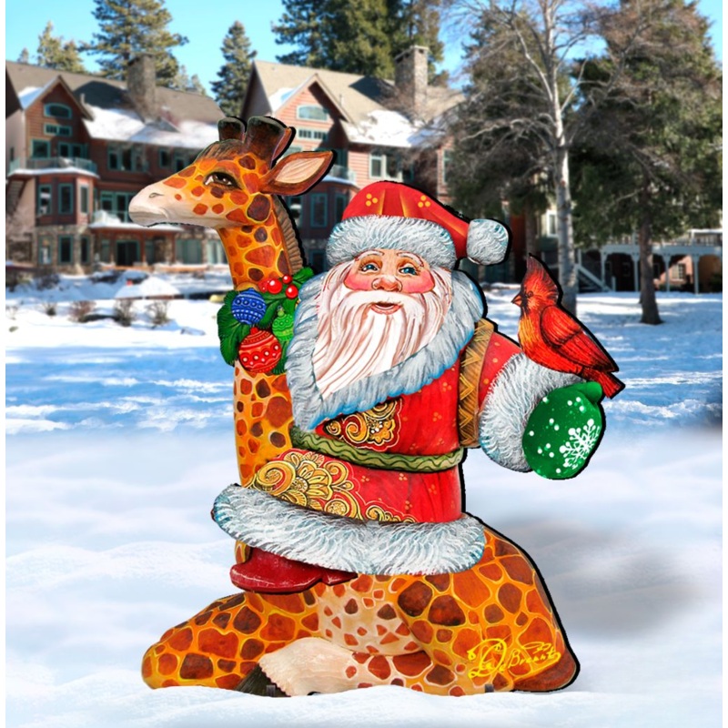 Santa On Giraffe Outdoor Scene by G. DeBrekht – Christmas Santa Snowman Dcor – 8111360F