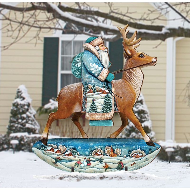 Santa with Girl Christmas Outdoor Decor by G. DeBrekht – Christmas Santa Snowman Decor – 8111410F