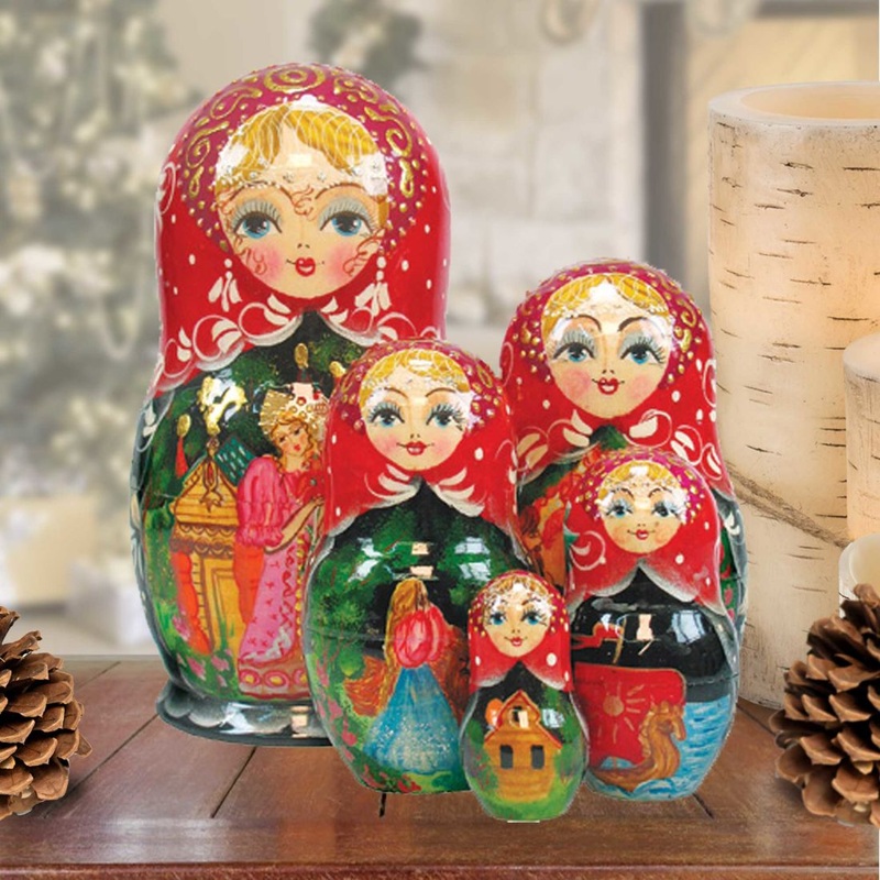 Scarlet Flower Matreshka Nesting Hand-Painted Doll Set of 5 by G. DeBrekht – Christmas Decor – 1300921