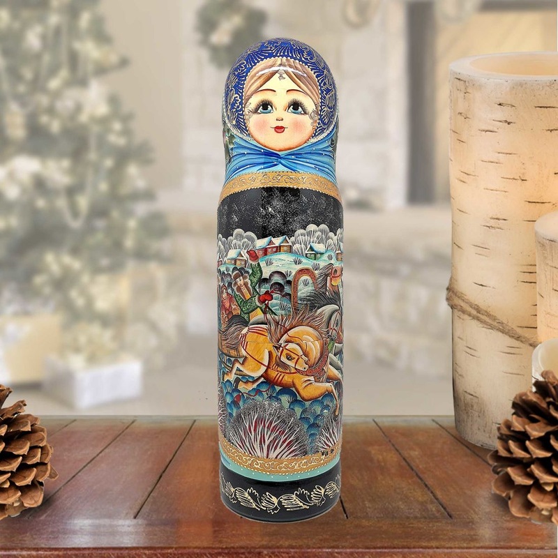 Sleigh Ride Hand-Painted Wooden Bottle Holder, Wine Box, Tall Gift Box by G. DeBrekht – Christmas Decor – 190091