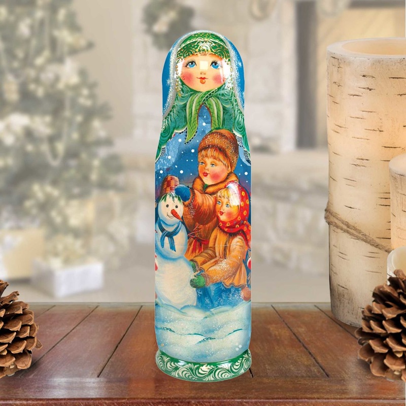 Snowman Hand-Painted Wooden Bottle Holder, Wine Box, Tall Gift Box by G. DeBrekht – Christmas: Santa Snowman Decor – 190932