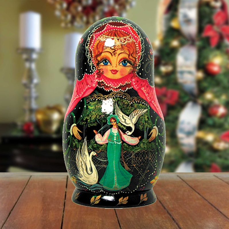 Swan Princess Matreshka Nesting Hand-Painted Doll Set of 5 by G. DeBrekht – Christmas Decor – 130099