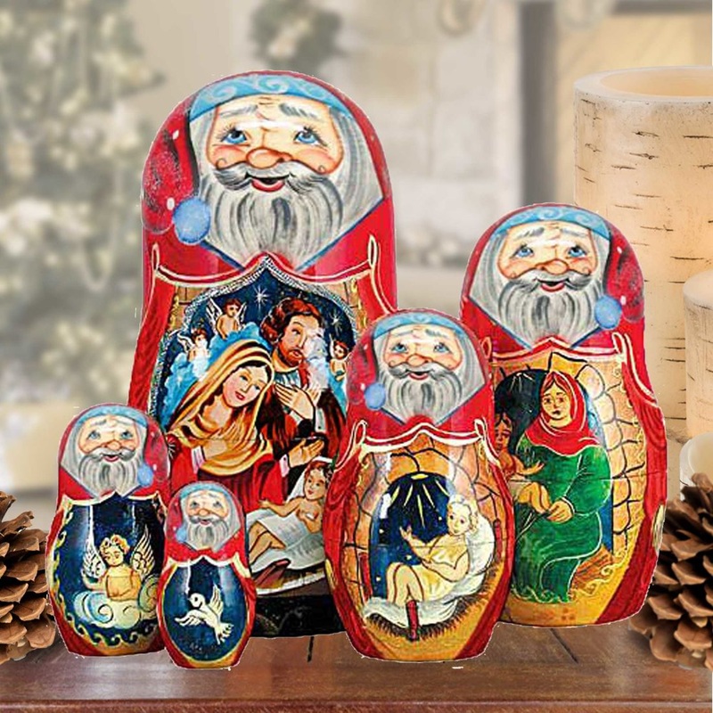 The Birth Story Matreshka Nesting Hand-Painted Doll Set of 5 by G. DeBrekht – Nativity Holiday Decor – 110087
