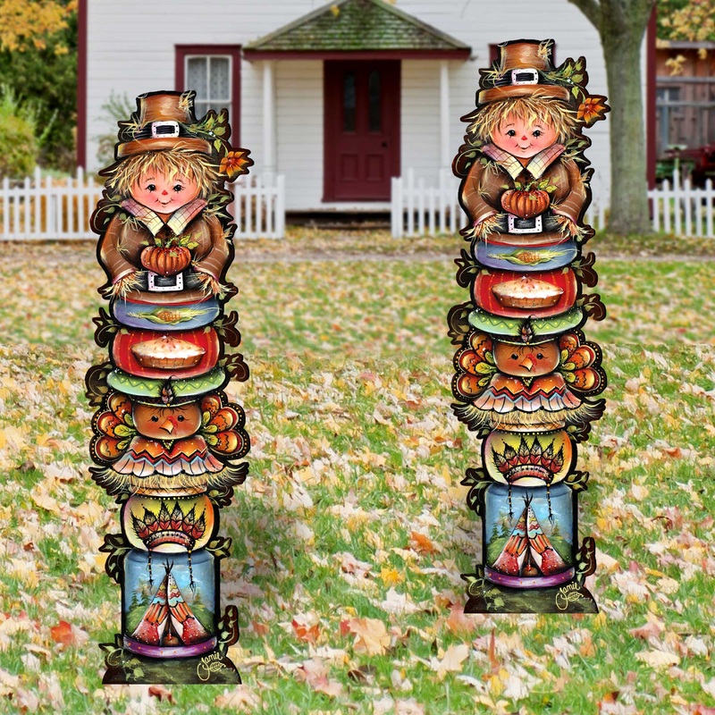 Turkey and Friends Set of 2 Walkway Greeters Outdoor by Jamie Mills-Price – Thanksgiving Halloween Decor – 8457805F-S2