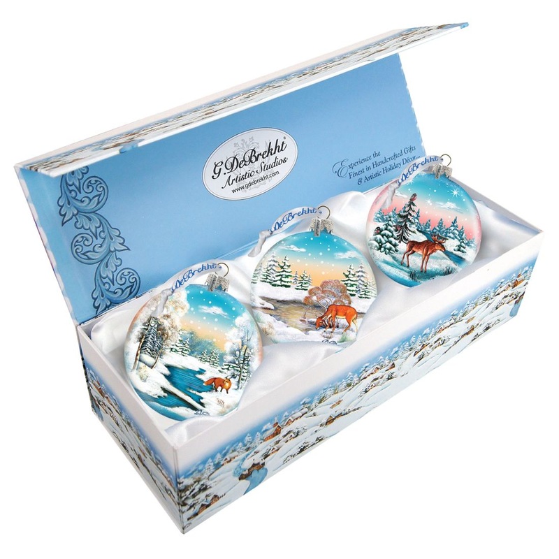 Winter Animals Glass Ornament Set of 3 by G. DeBrekht – Wildlife Holiday Dcor – 73410-B3