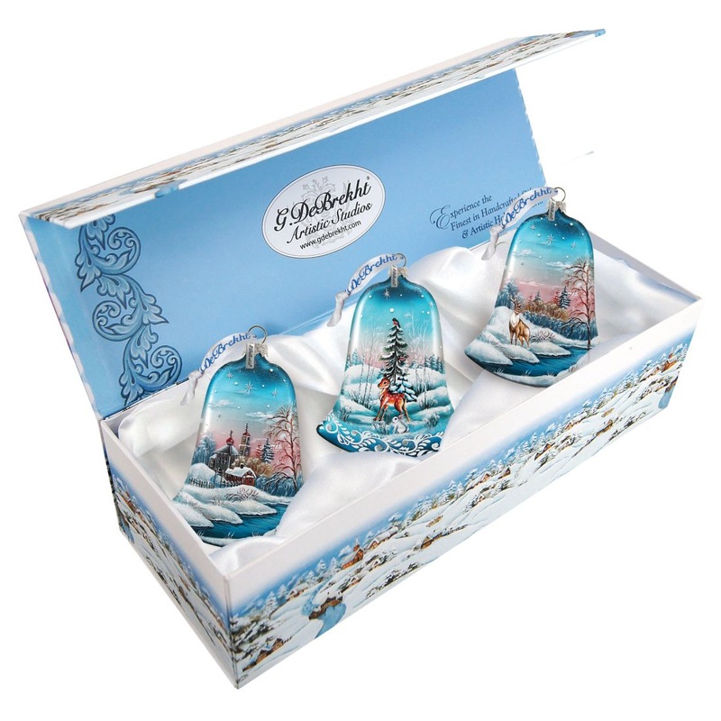Winter Bells Glass Ornament Set of 3 by G. DeBrekht – Christmas Decor – 73180-B3