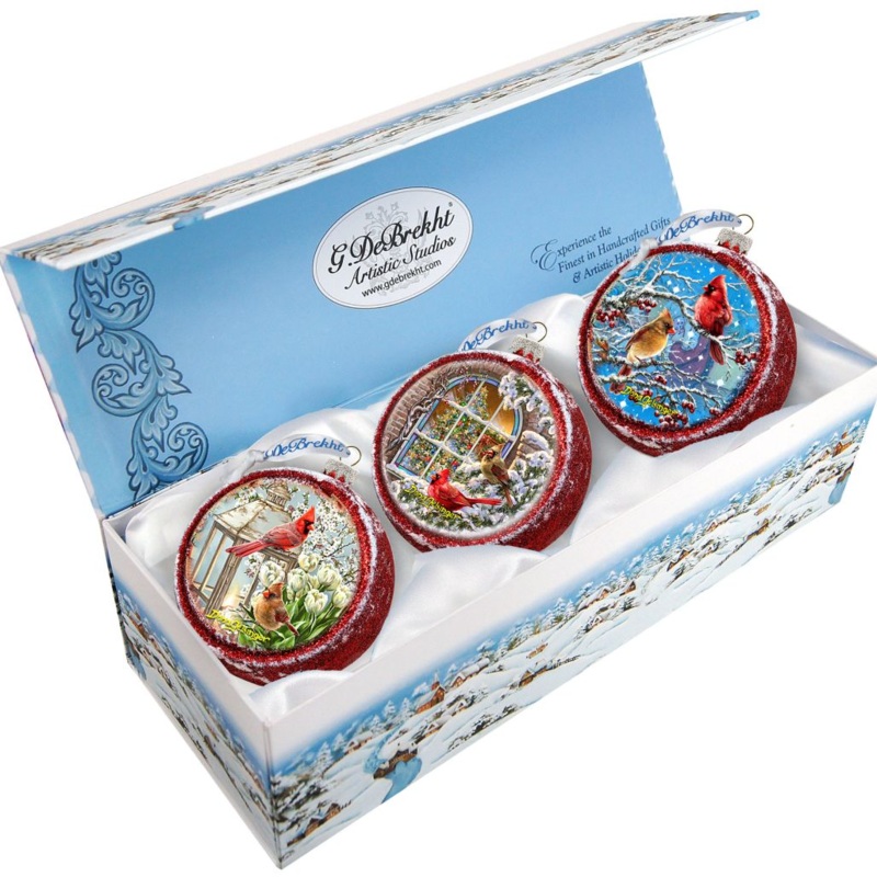 Winter Birds Glass Ornament Set of 3 by D. Gelsinger – Christmas Decor – 73746-S3-DG