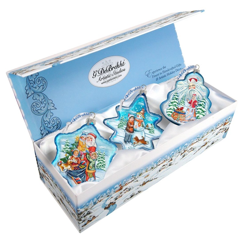 Winter Play Glass Ornament Set of 3 by G. DeBrekht – Christmas Decor – 75104-B3