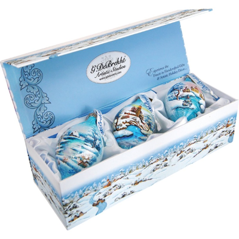 Winter Village Glass Ornament Set of 3 by G. DeBrekht – Christmas Decor – 74110-B3