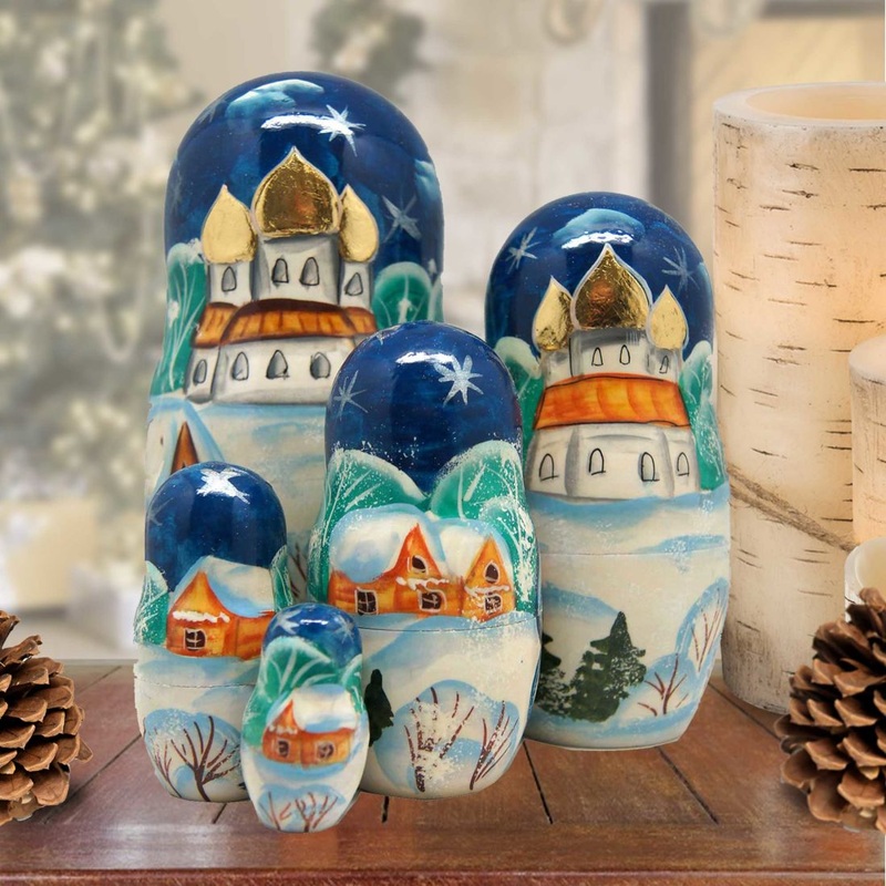 Winter Village Old World Hand-Painted Doll Set by G. DeBrekht – Christmas Santa Snowman Decor – 110174