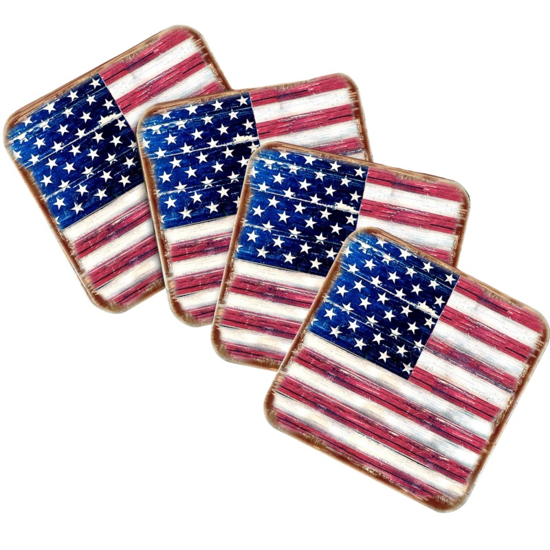 American Freedom Wooden Cork Coasters Gift Set of 4 by Nature Wonders – American Patriotic Decor – 8185099C-S4