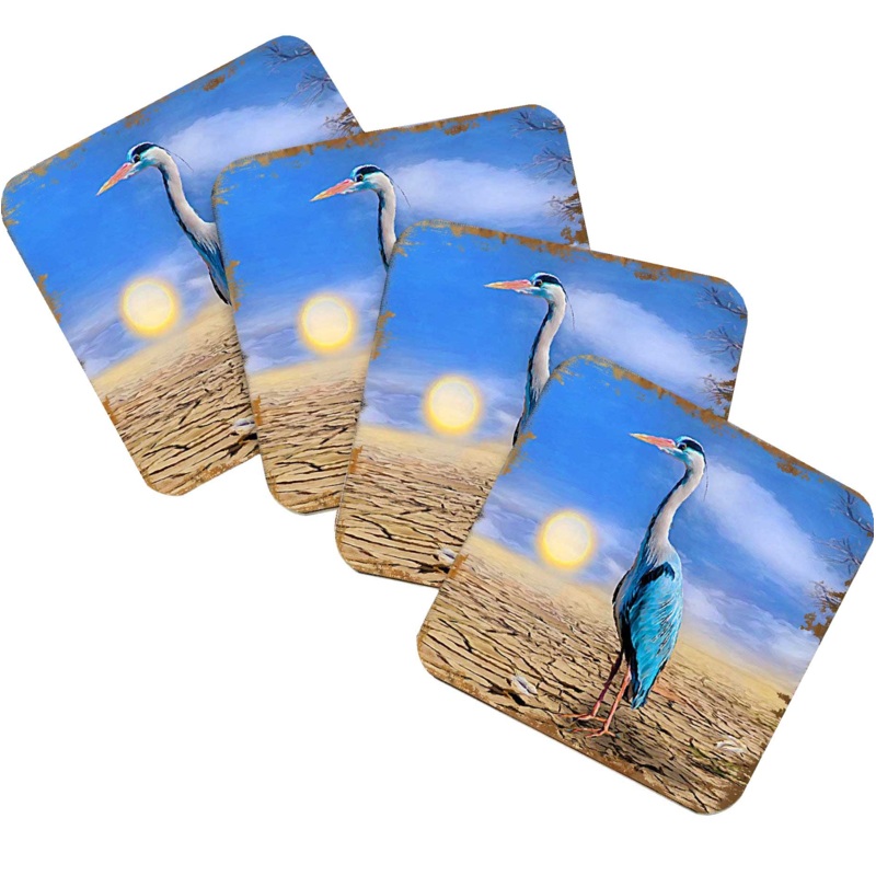 Bird on the Beach Coastal Wooden Cork Coasters Gift Set of 4 by Nature Wonders – Coastal Sea-Life Decor – 95358C-S4