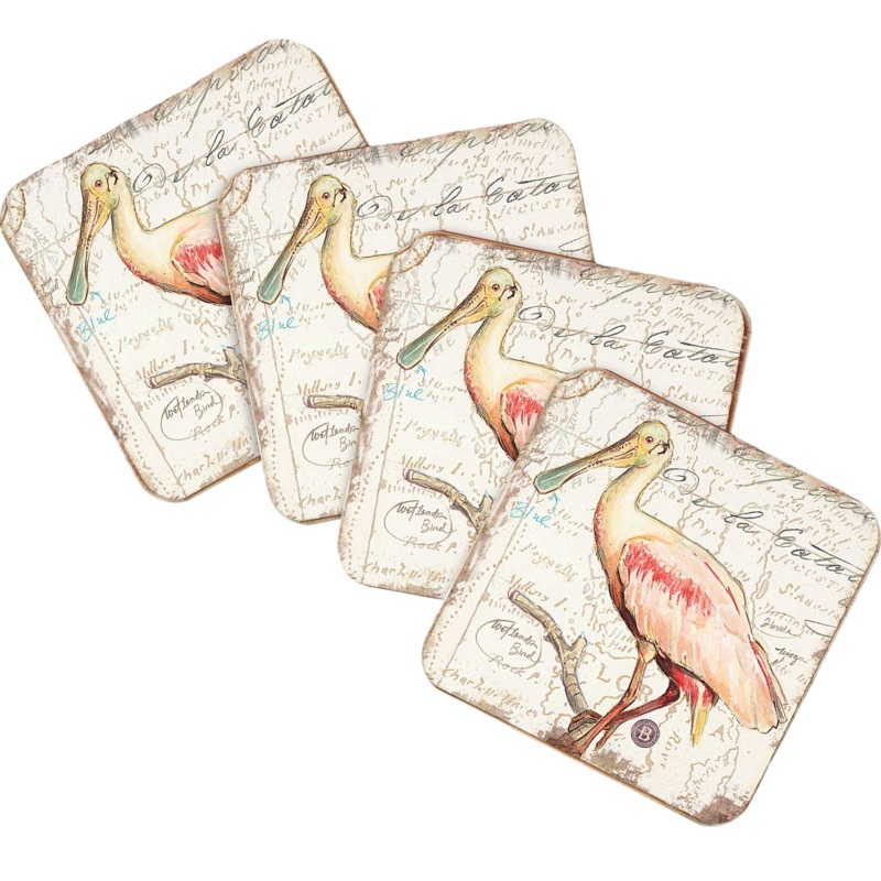 Bird Wooden Cork Coasters Gift Set of 4 by Nature Wonders – Nature Wildlife Decor  – 8198624C-S4