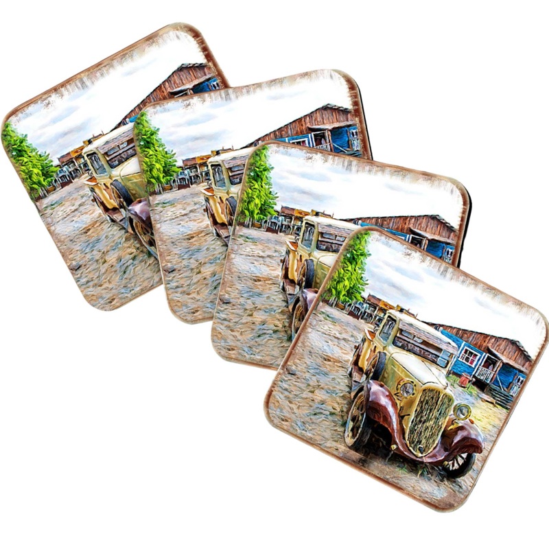 Car Coastal Wooden Cork Coasters Gift Set of 4 by Nature Wonders – Coastal Sea-Life Decor – 95353C-S4