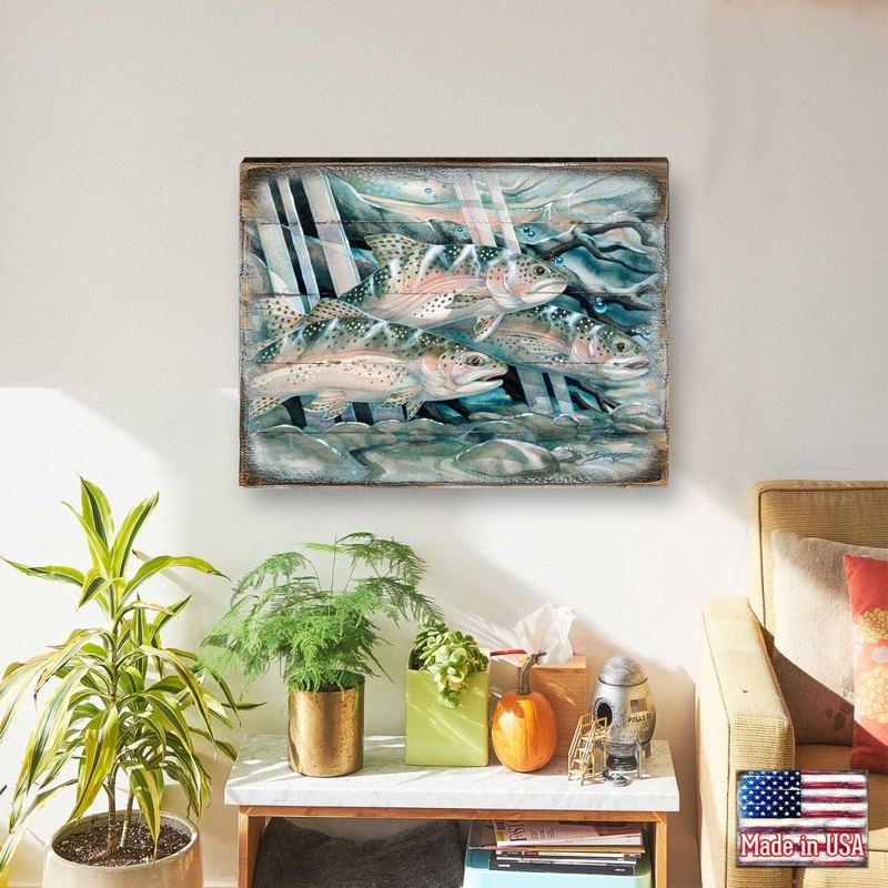 Catch the Rainbow Trout Wooden Wall Art by J. Bergsma – Nature Wildlife Decor  – 8592674BP-JB