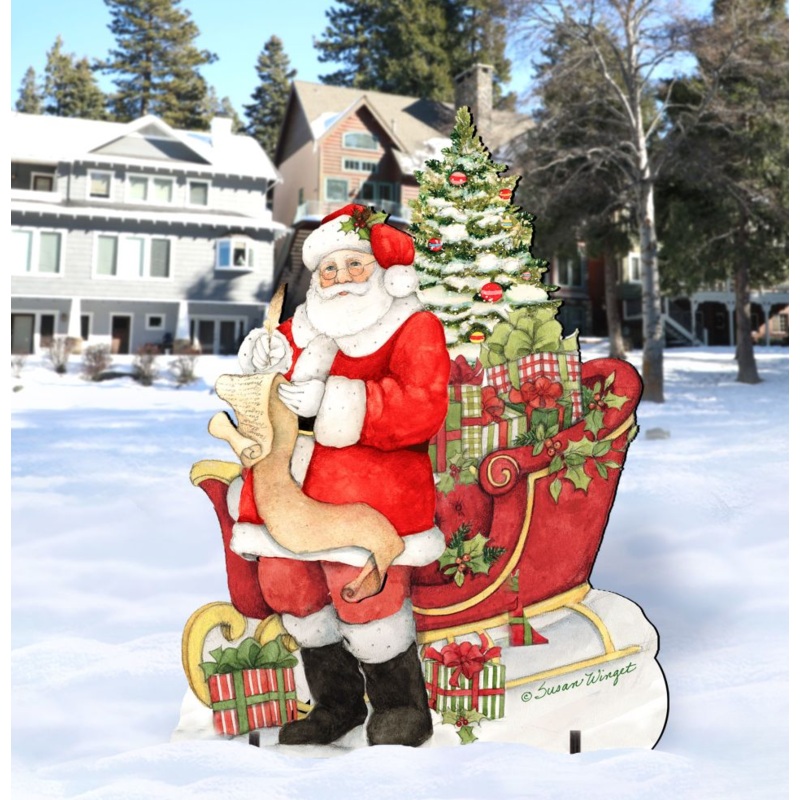 Christmas Wish List Outdoor Yard Sign by Susan Winget – Christmas Santa Snowman Decor – 8471101F-SW