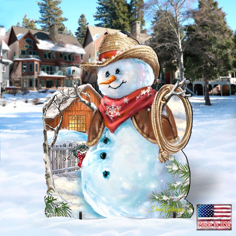 Cowboy Snowman Christmas Outdoor Yard Sign by D. Gelsinger – Christmas Santa Snowman Decor – 8121115F-1541