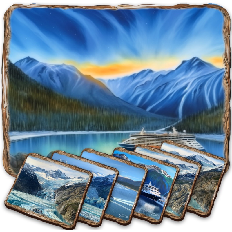 Cruise Ship Wooden Cork Placemat and Coasters Gift Set of 7 by Nature Wonders Nature Wildlife Dcor  – 85410C-S7