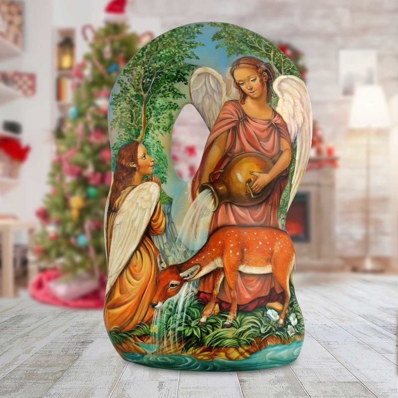 Deer Blessing Angel Hand-Painted WOODCARVED Masterpiece by G. DeBrekht – Nativity Holiday Decor – L291827